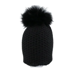 CAPPELLO REGINA NERO A NIDO D’APE CON PON PON IN ECOPELLICCIA