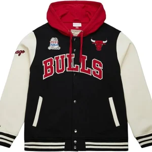 MITCHELL & NESS Giacca Courtside Fleece con bottoni automatici dei CHICAGO BULLS JK11162