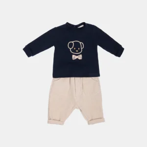 COMPLETO LALALU’ 2 PEZZI MAGLIA BLU, PANTALONE BEIGE