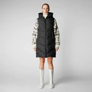 GILET LUNGO SAVE THE DUCK NERO CON CAPPUCCIO