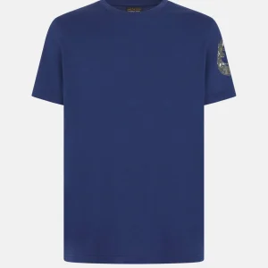 T-SHIRT BLU CON LOGO SUL BRACCIO SAVE THE DUCK