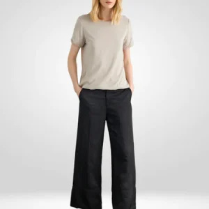 PANTALONI EUROPEAN CULTURE IN LINO E VISCOSA CON SPACCHETTI LATERALI