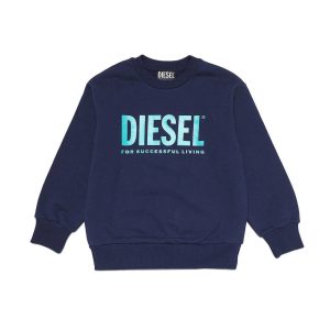 FELPA DIESEL RAGAZZO BLU CON LOGO VERDE ACQUA