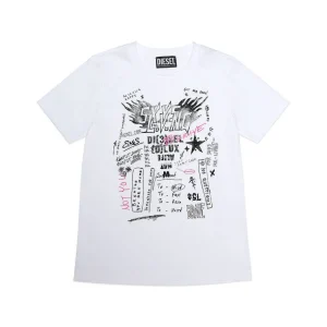 T-SHIRT DIESEL BIMBA BIANCA CON STAMPA GRAFICA