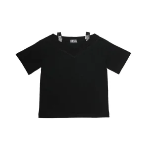 T-SHIRT DIESEL BIMBA NERA CON SPALLINE LOGATE
