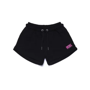 SHORTS FELPATI DIESEL BIMBA NERI CON LOGO FUCSIA