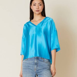 BLUSA MANILA GRACE IN SETA TURCHESE