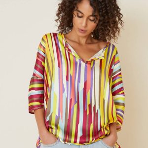 BLUSA MANILA GRACE A RIGHE MULTICOLOR SCOLLO A V