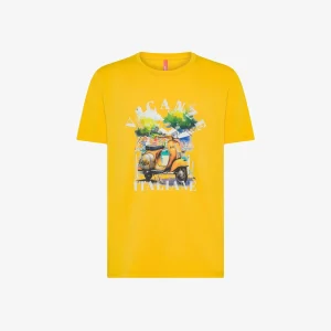 T-SHIRT SUN68 GIALLA STAMPA VESPETTA