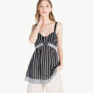 TOP TWIN SET A RIGHE VERTICALI BIANCHE E NERE