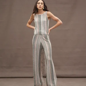 COMPLETO WHITE WISE CANOTTA PANTALONE A RIGHE CON LUREX