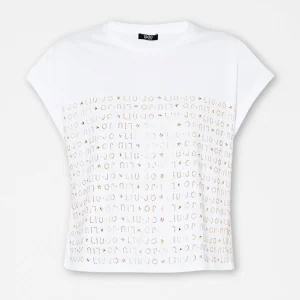 T-SHIRT LIU JO BIANCA CON LOGHI IN ORO