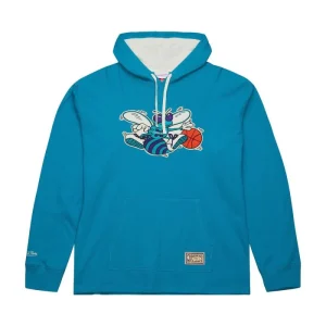 MITCHELL & NESS Felpa con cappuccio leggera con logo vintage Charlotte Hornets LS8053-HO