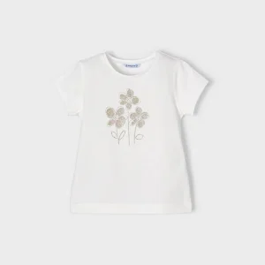 T-SHIRT MAYORAL BIMBA BIANCA CON FIORI ORO