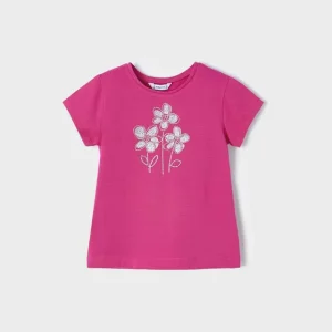 T-SHIRT MAYORAL BIMBA FUCSIA CON FIORI ARGENTO