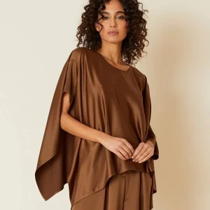BLUSA MANILA GRACE ASIMMETRICA IN RASO TABACCO