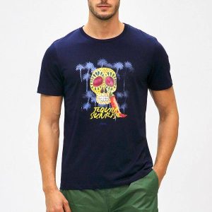 T-SHIRT BLU F**K STAMPA TESCHIO E PEPERONCINO