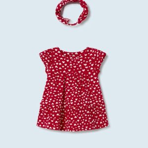 ABITO MAYORAL ROSSO CUORICINI BIANCHI CON FASCIA ABBINATA